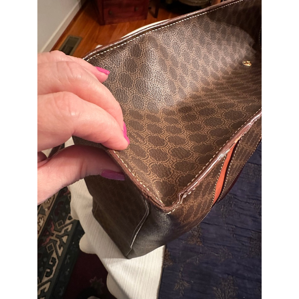 Celine Brown Macadam Monogram Orange Stripe Tote Bag - Picture 6 of 16